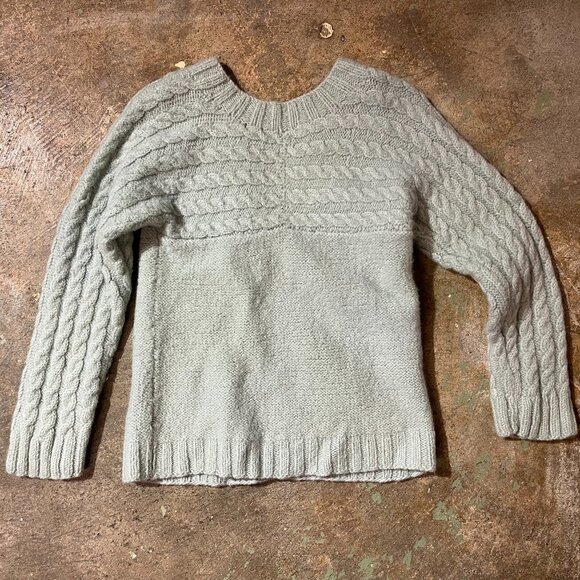 Vintage Hand Knit Cabled V-neck Sweater Mint Green - Picture 2 of 3